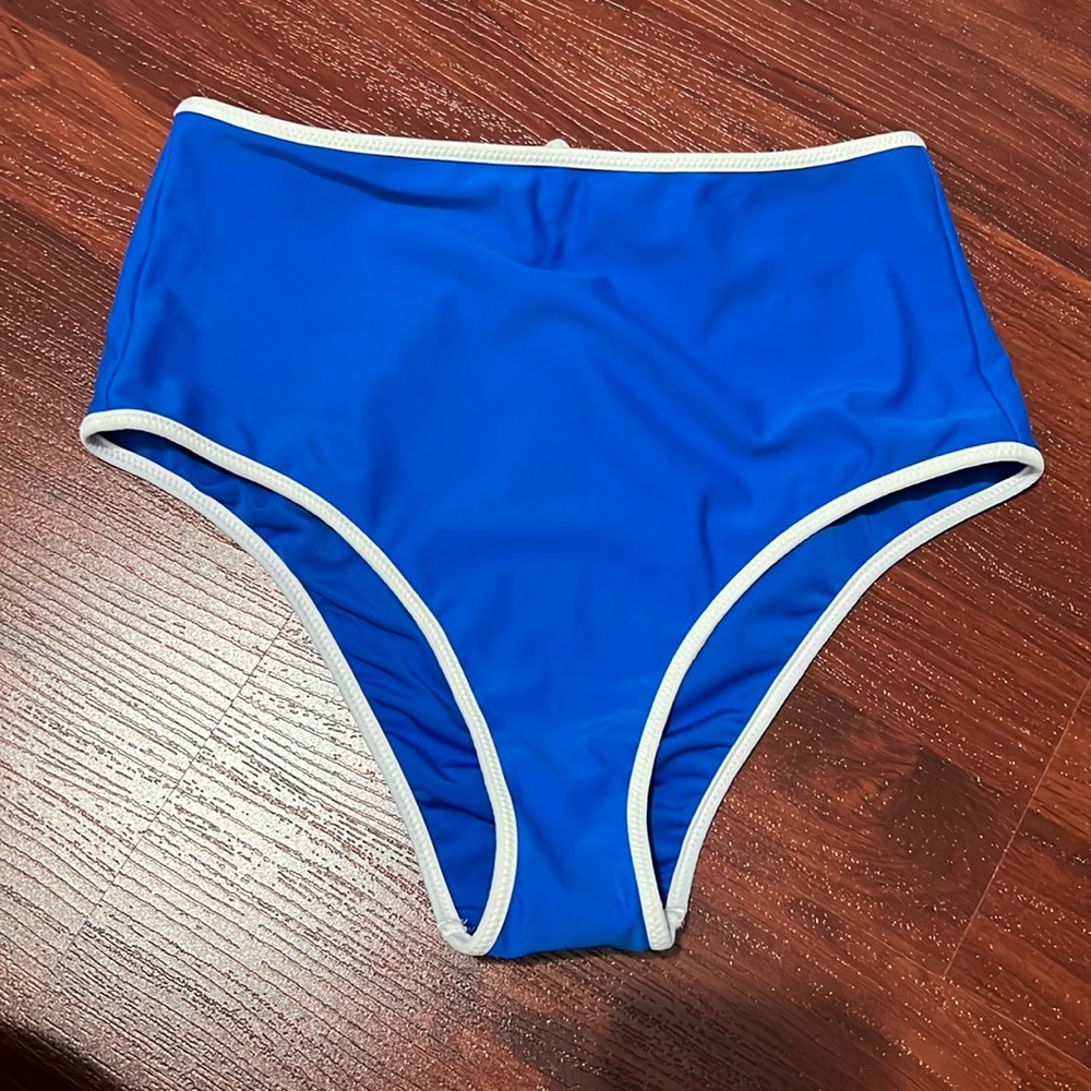 Aerie blue and white high waisted bikini bottom.